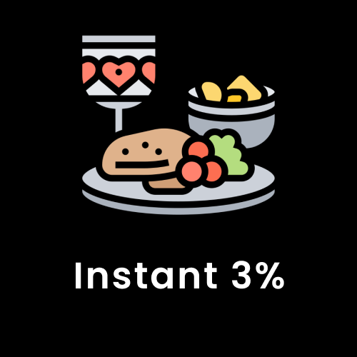 Savor Every Bite with 3% Instant Bounties on Food and Dining!